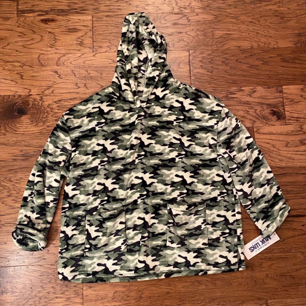 Muk Luks Camo Plush Fleece Hoodie Womens 2X Green Camouflage Loungewear NEW